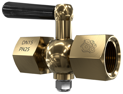 Кран пробковый латунный трёхходовой под манометр РАШВОРК 777, DN15 PN25