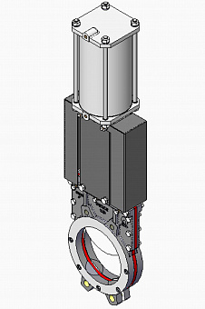 Задвижка шиберная СМО UB-02-DA-E нержавеющая сталь межфланцевая с пневмоприводом двойного действия PN2 – PN10