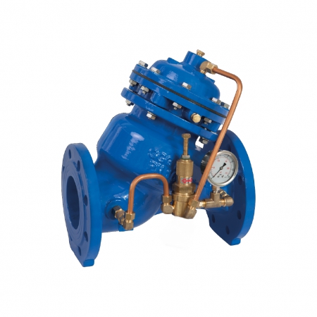 Угловой регулятор давления «после себя» с пилотным управлением АСТА серии Р03-02 чугунный фланцевый PN16-25