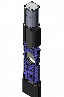 Задвижка шиберная СМО L-01-DA-E чугунная межфланцевая с пневмоприводом двойного действия PN3 – PN10