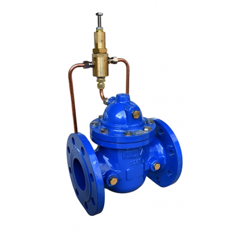 Мембранно-плунжерный регулятор давления до себя с пилотным управлением АСТА серии Р02 03 чугунный фланцевый PN16