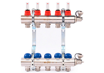 Коллекторная группа из латуни с расходомерами и термостатическими вентилями