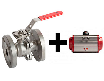 Кран шаровой полнопроходной RUSHWORK 7528 с пневмоприводом двойного действия нержавеющий фланцевый PN16 - PN40