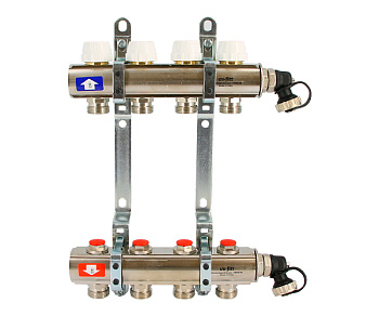 Коллекторная группа из латуни с балансировочными и термостатическими вентилями
